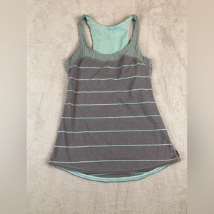 Lululemon First Base Tank Top Womens Racerback Gray Mint Green Striped